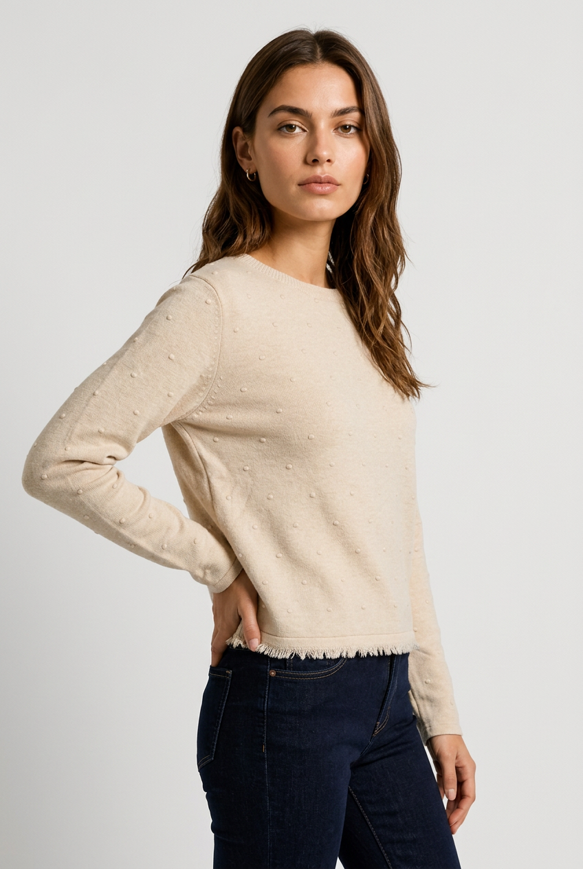 jersey plumeti flecos beige
