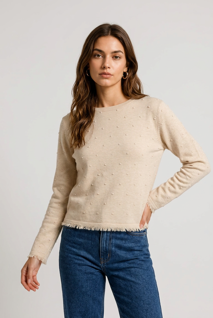 jersey plumeti flecos beige