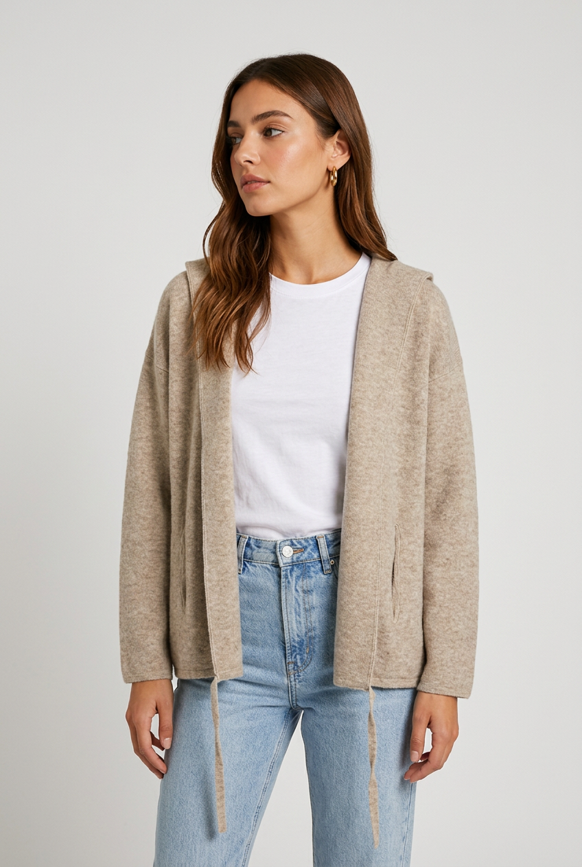 chaqueta abierta punto beige