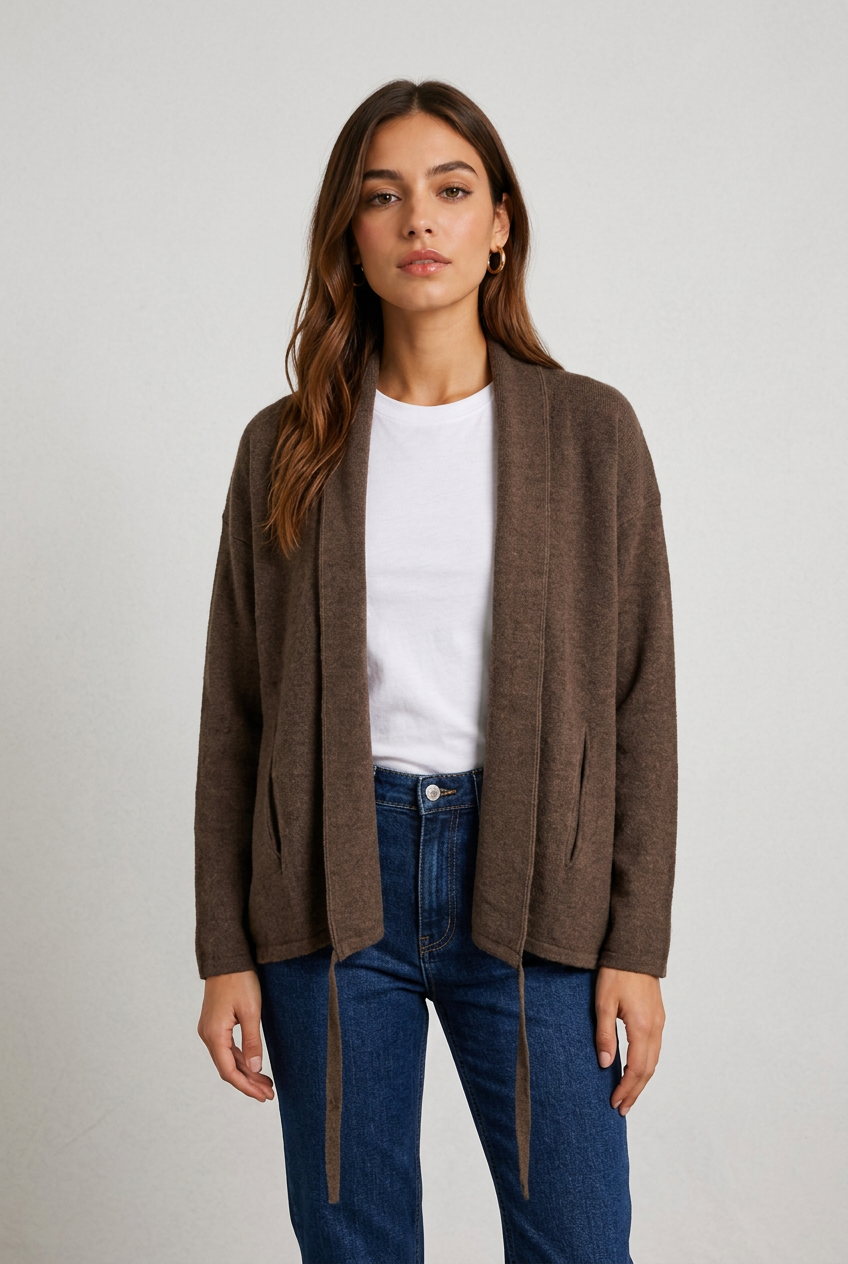 chaqueta abierta punto marron