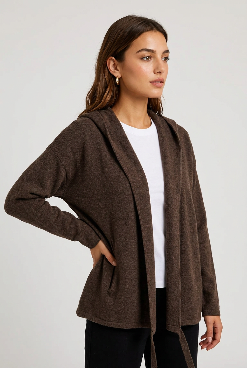 chaqueta abierta punto marron