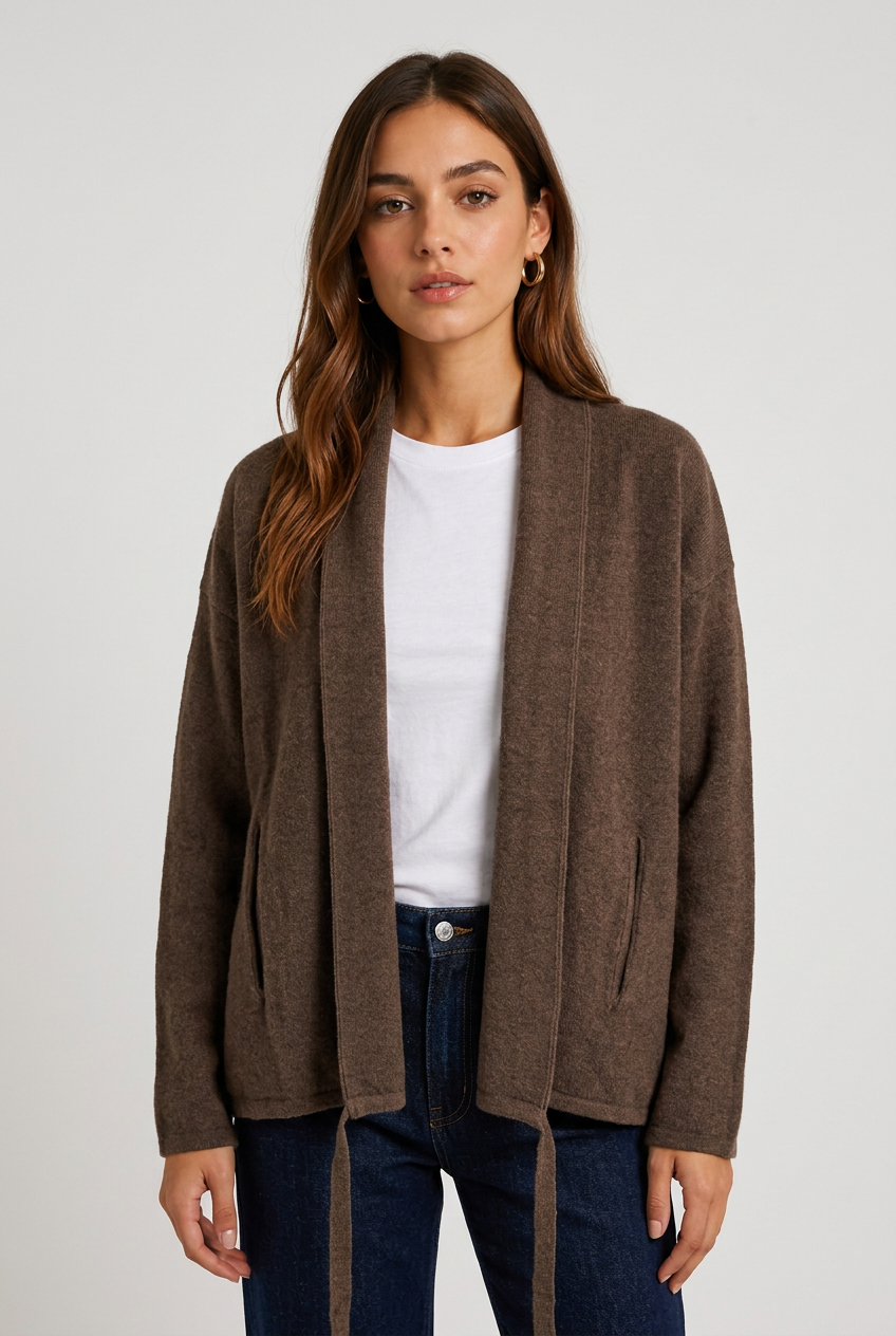 chaqueta abierta punto marron