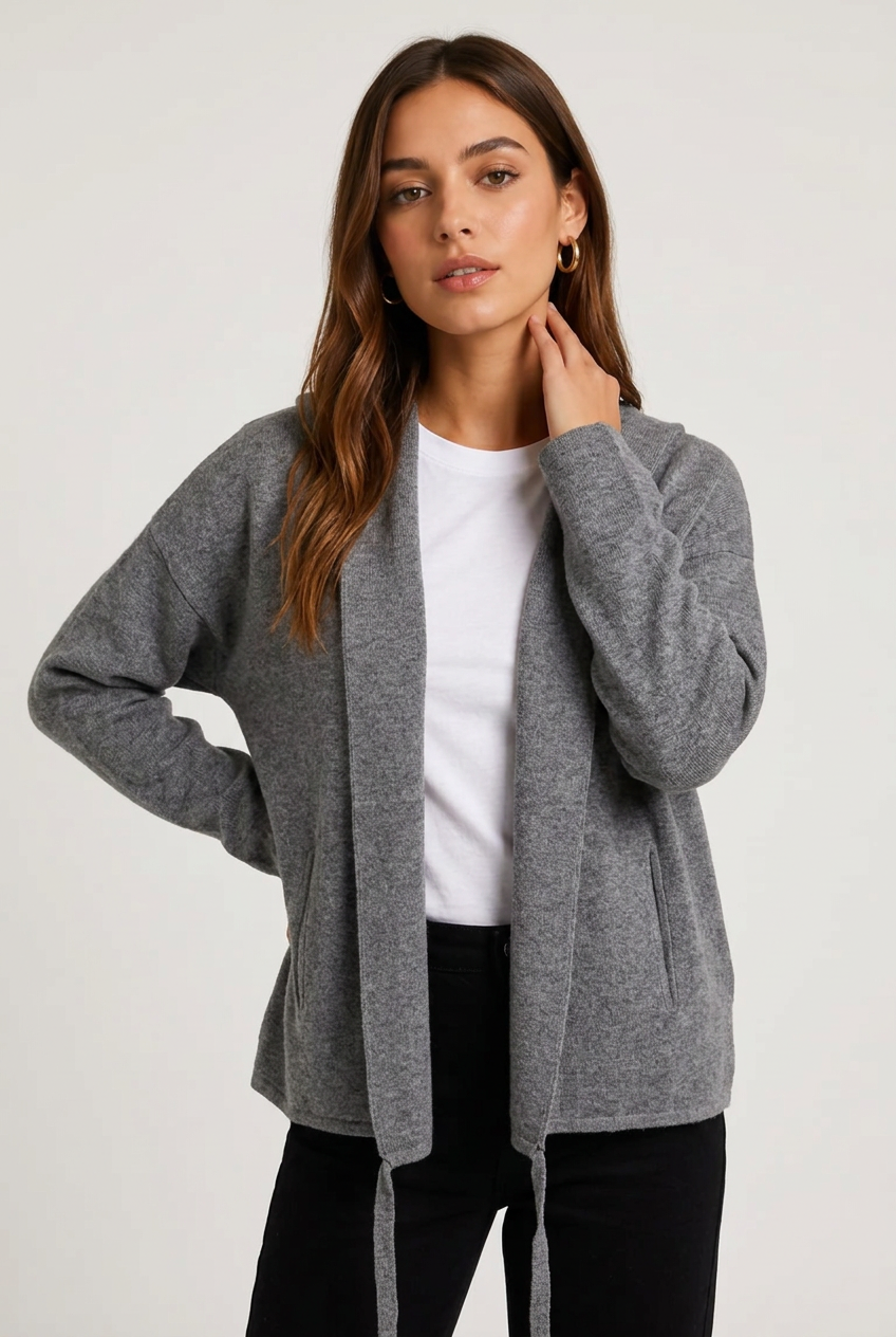 chaqueta abierta punto gris