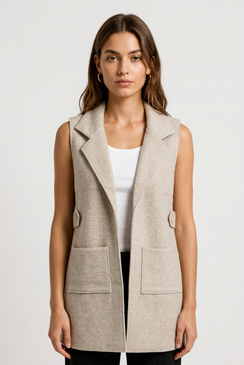chaleco punto largo beige