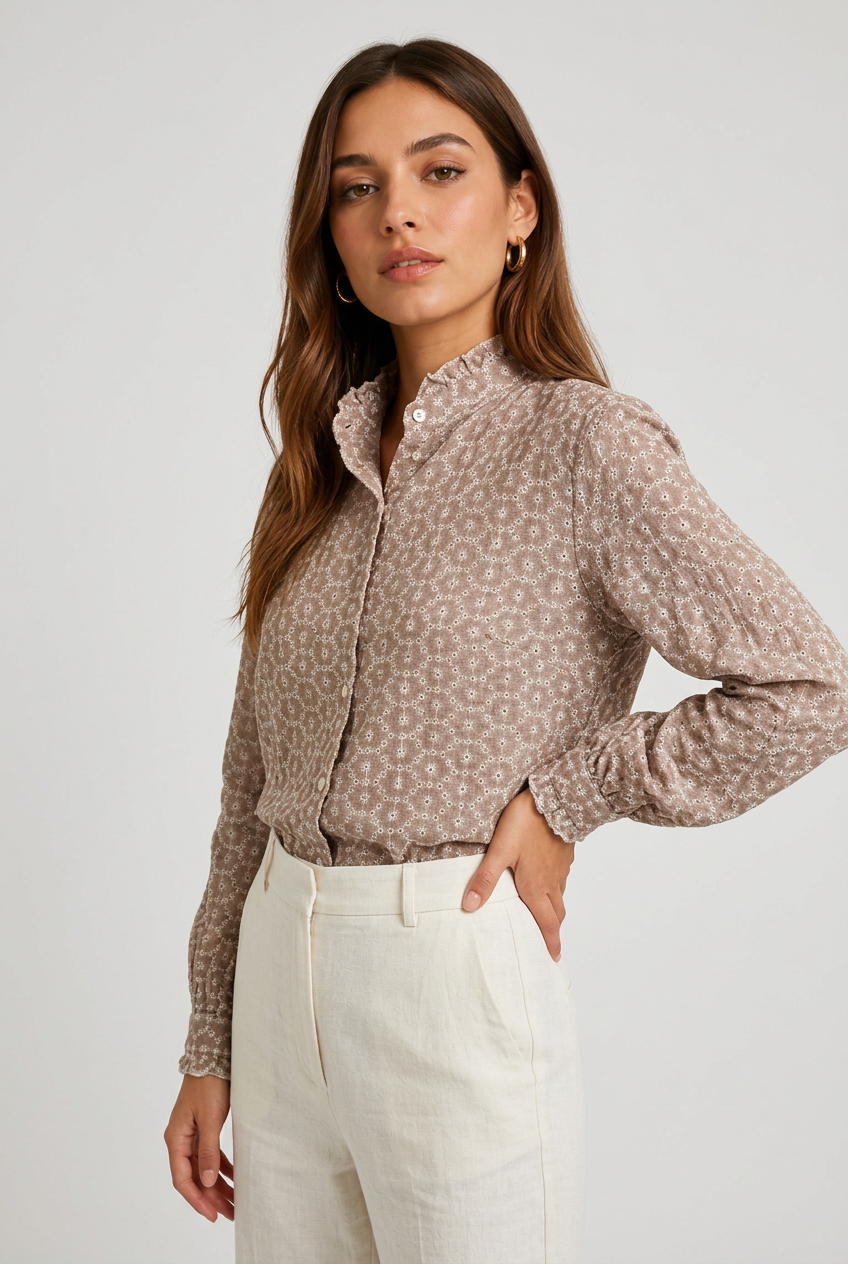 camisa bordada beige