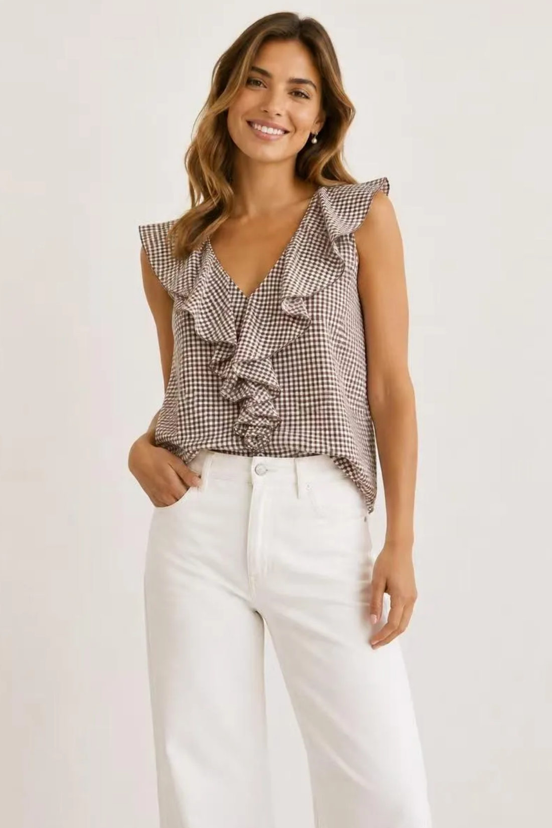 camisa vichy marron